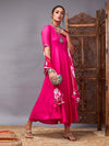 Women Fuchsia Kurta Set With Bandhej Dupatta