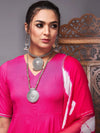 Women Fuchsia Kurta Set With Bandhej Dupatta