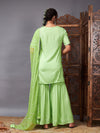 Women Green Short Kurta With Sharara & Bandhej Dupatta