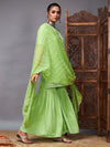 Women Green Short Kurta With Sharara & Bandhej Dupatta