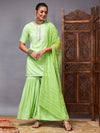 Women Green Short Kurta With Sharara & Bandhej Dupatta