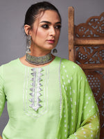 Women Green Short Kurta With Sharara & Bandhej Dupatta