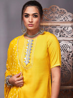 Women Mustard Short Kurta With Sharara & Bandhej Dupatta