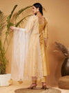 Women Gold Kurta Set With White Net Sequins Dupatta