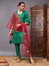 Women Green Kurta Set With Maroon Organza Dupatta