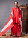 Women Red Short Kurta With Sharara & Lehariya Dupatta