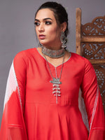 Women Red Short Kurta With Sharara & Lehariya Dupatta