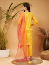 Women Yellow Kurta Set With Rust Organza Dupatta