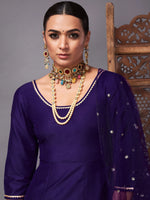 Women Purple Kurta Set With Net Sequins Dupatta