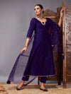 Women Purple Kurta Set With Net Sequins Dupatta