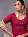 Women Burgundy Kurta Set With Golden Net Sequins Dupatta