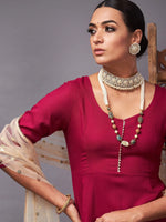 Women Burgundy Kurta Set With Golden Net Sequins Dupatta