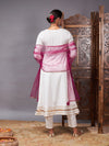 Women Off White Kurta Set With Burgundy Net Sequins Dupatta