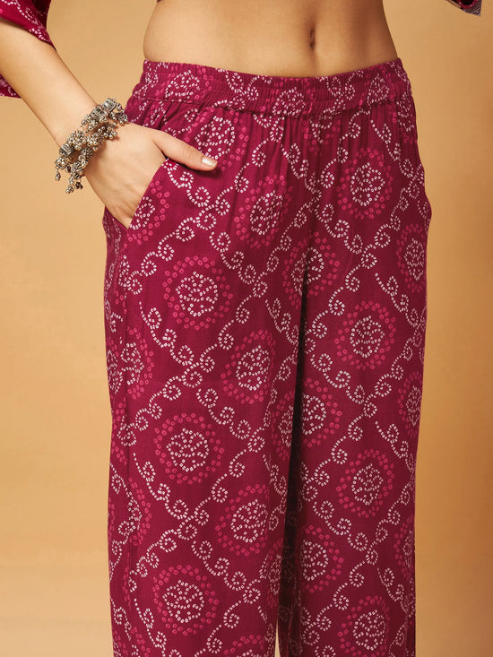 Women Fuchsia Bandhej Top With Palazzos