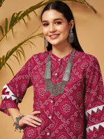 Women Fuchsia Bandhej Top With Palazzos