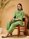 Women Green Peplum Gota Lace Top With Palazzos