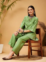 Women Green Peplum Gota Lace Top With Palazzos