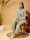 Women Taupe Embroidered Top With Palazzos