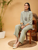 Women Taupe Embroidered Top With Palazzos