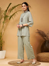 Women Taupe Embroidered Top With Palazzos