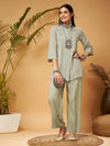 Women Taupe Embroidered Top With Palazzos