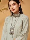 Women Taupe Embroidered Top With Palazzos