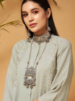 Women Taupe Embroidered Top With Palazzos