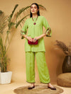 Women Green Embroidered Top With Palazzos