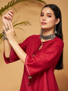 Women Maroon Peplum Gota Lace Top With Palazzos