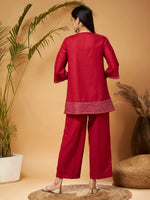 Women Maroon Peplum Gota Lace Top With Palazzos