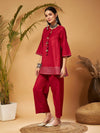 Women Maroon Peplum Gota Lace Top With Palazzos