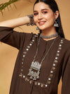 Women Brown Zari Embroidered Top With Palazzos