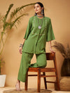 Women Green Zari Embroidered Top With Palazzos