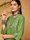 Women Green Zari Embroidered Top With Palazzos