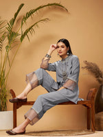 Women Grey Embroidered Top With Palazzos