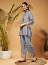 Women Grey Embroidered Top With Palazzos