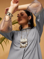 Women Grey Embroidered Top With Palazzos