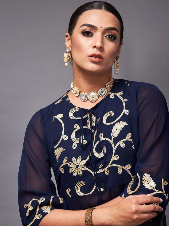 Women Navy Gota Embroidered Top With Palazzos