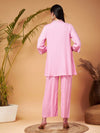 Women Pink Zari Embroidered Shirt Collar Top With Palazzos