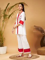 Women Off White Multi Thread Embroidered Top With Palazzos