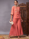 Women Rust Gota Embroidered Top With Palazzos