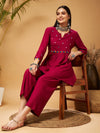 Women Burgundy Mirror Work Embroidered Top With Palazzos