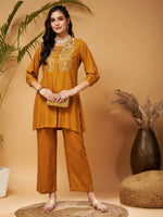 Women Mustard Bodice Zari Embroidered Top With Palazzos