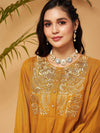 Women Mustard Bodice Zari Embroidered Top With Palazzos