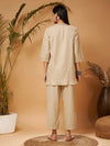 Women Beige Contrast Embroidered Top With Front Slit Pants