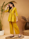 Women Mustard Embroidered Gathered Top With Palazzos