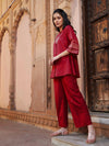 Women Maroon Zari Embroidered Sleeve Top With Palazzos