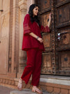 Women Maroon Zari Embroidered Sleeve Top With Palazzos