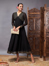 Women Black Gota Lace Detail Anarkali Maxi Dress