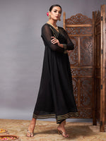 Women Black Gota Lace Detail Anarkali Maxi Dress